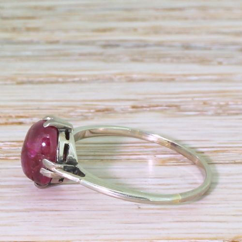 fig 2. Art Deco 3.34 Carat Cabochon Natural Ruby Solitaire Ring, circa 1925