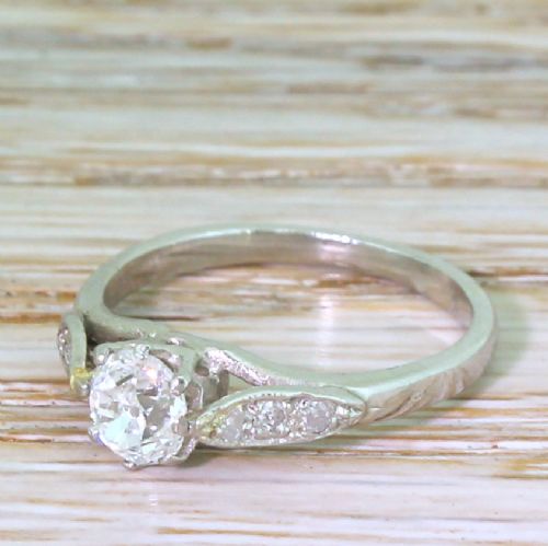 Art Deco 0.52 Old Cut Diamond Engagement Ring, Circa 1940
