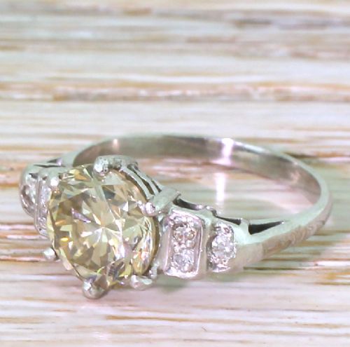 Art Deco 2.50 Carat Light Brown Transitional Cut Diamond Engagement Ring, Circa 1945

