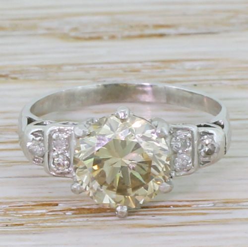 fig 1. Art Deco 2.50 Carat Light Brown Transitional Cut Diamond Engagement Ring, circa 1945
