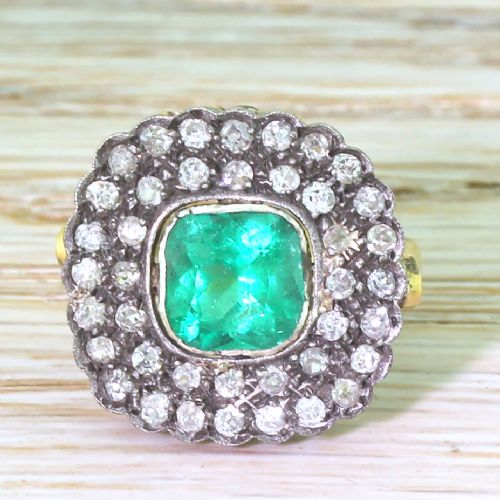 fig 1. Victorian 1.46 Carat Colombian Emerald & Old Cut Diamond Cluster Ring, circa 1890
