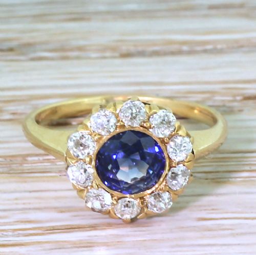 fig 1. Art Deco 1.23 Carat Sapphire & Old Cut Diamond Cluster Ring, circa 1935
