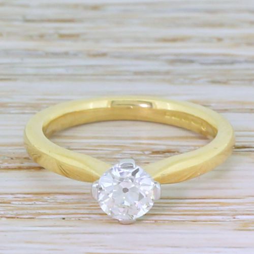 fig 1. 0.72 Carat Old Cut Diamond Engagement Ring, 18k Gold & Platinum