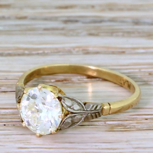 Art Deco 1.57 Carat Old European Cut Diamond Engagement Ring, Circa 1925

