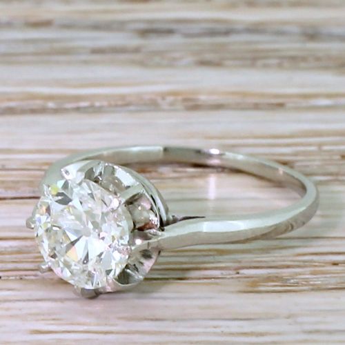 Art Deco 1.50 Carat Old European Cut Diamond Engagement Ring, French, Circa 1940
