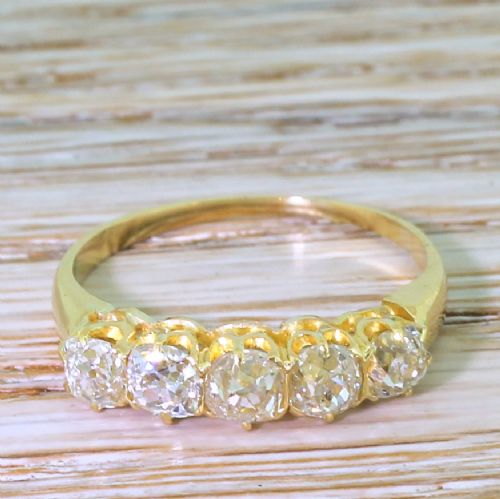 fig 1. Victorian 1.17 Carat Old Cut Diamond Five Stone Ring, circa 1900