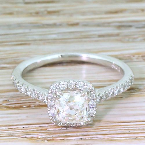 fig 1. 0.92 Carat Old Cushion Cut Diamond Halo Ring, Platinum