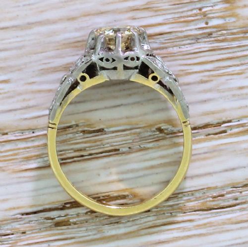 fig 3. Art Deco 0.88 Carat Greenish Yellow Transitional Cut Diamond Engagement Ring, circa 1930