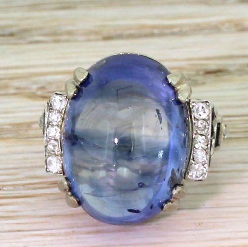 fig 1. Art Deco 24.02 Carat Natural Ceylon Cabochon Sapphire Ring, circa 1935