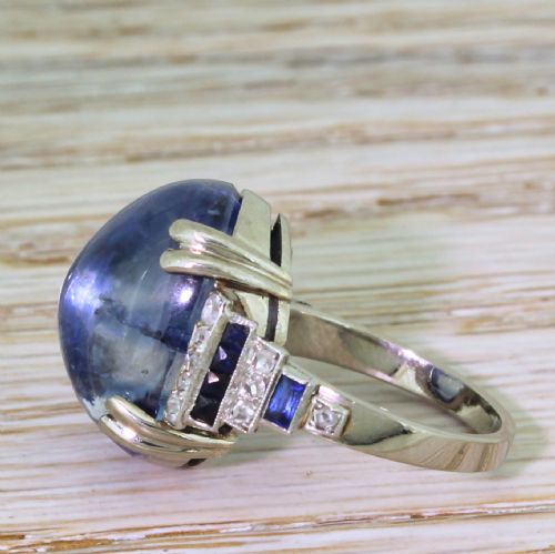fig 2. Art Deco 24.02 Carat Natural Ceylon Cabochon Sapphire Ring, circa 1935