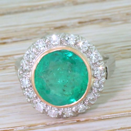 fig 1. Art Deco 2.94 Carat Minor Oil Colombian Emerald & Diamond Cluster Ring, circa 1940