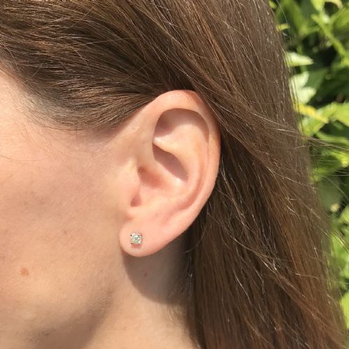 fig 1. 0.56 Carat Old Cut Diamond Stud Earrings, 18k White Gold