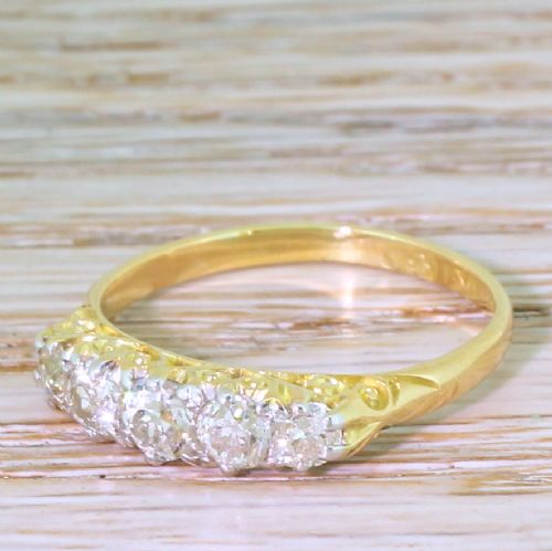 Victorian 0.93 Carat Old Cut Diamond Five Stone Ring, Circa 1900
