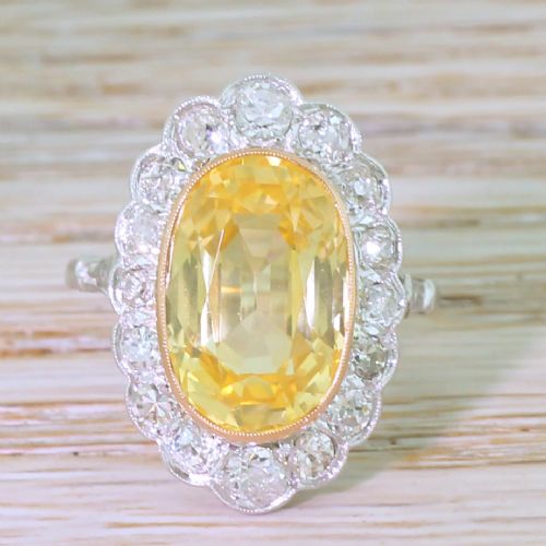 fig 1. Art Deco 7.28 Carat Ceylon Yellow Sapphire & Old Cut Diamond Ring, circa 1935