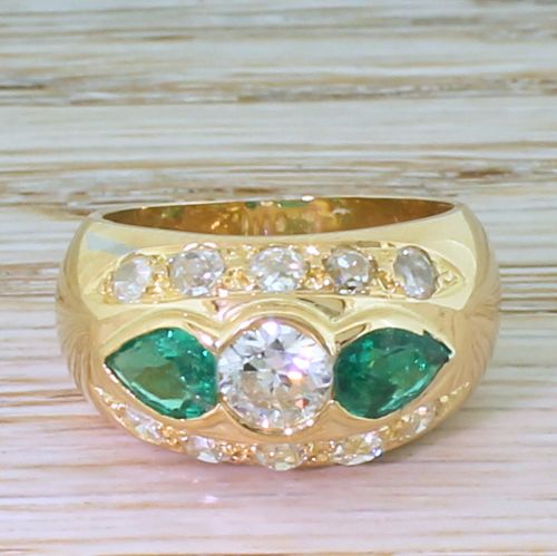 fig 1. Retro 1.20 Carat Old Cut Diamond & 0.57 Carat Emerald Ring, 1950