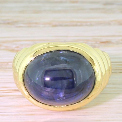 fig 1. Retro 12.44 Carat Natural Cabochon Sapphire Solitaire Ring, French, 1950
