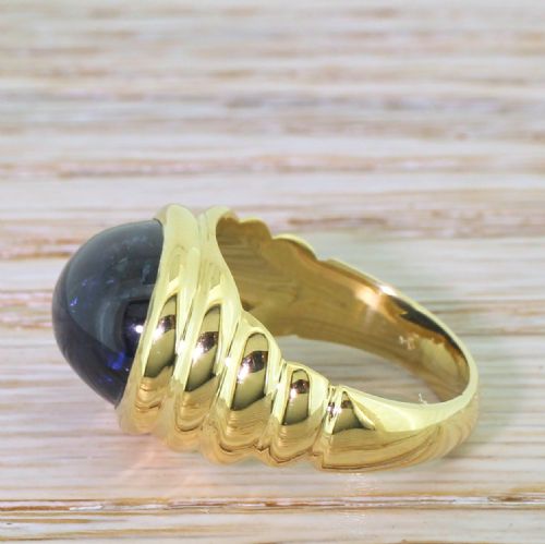 fig 2. Retro 12.44 Carat Natural Cabochon Sapphire Solitaire Ring, French, 1950