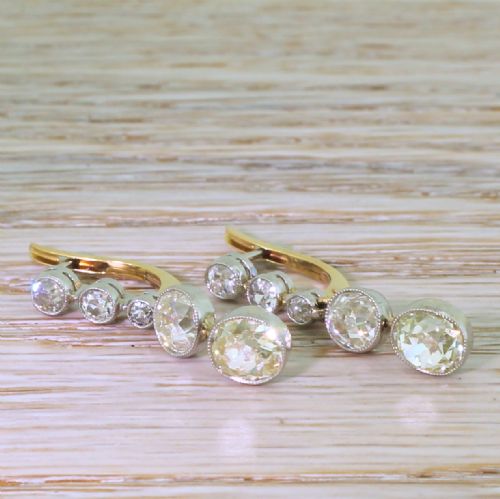 fig 2. Art Deco 4.24 Carat Old Cut Diamond Drop Earrings, circa 1915