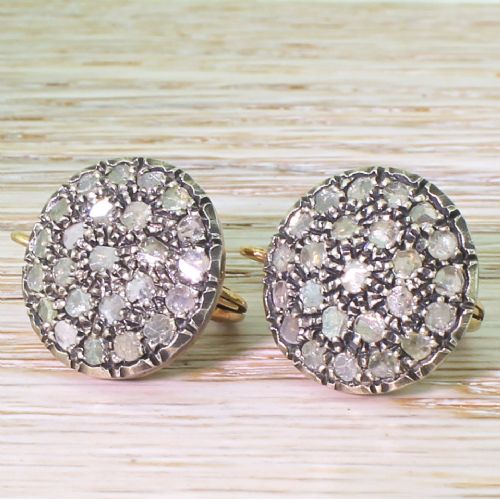 Victorian 1.44 Carat Rose Cut Diamond Cluster Earrings, Circa 1880
