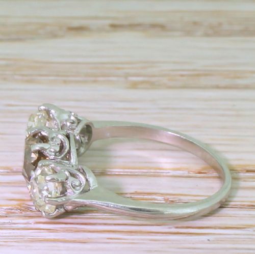 fig 2. Art Deco 1.82 Carat Fancy Brown & White Old Cut Diamond Trilogy Ring, circa 1920