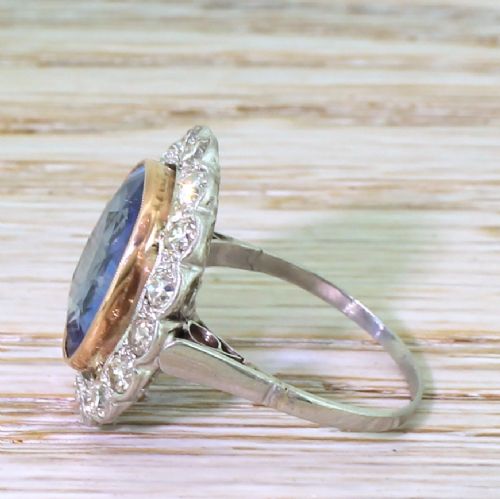fig 2. Art Deco 7.43 Carat Natural Ceylon Sapphire & Old Cut Diamond Ring, circa 1935