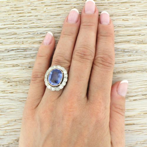 fig 4. Art Deco 7.43 Carat Natural Ceylon Sapphire & Old Cut Diamond Ring, circa 1935