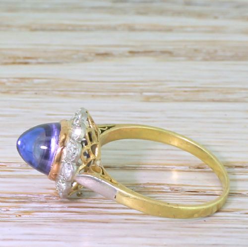 fig 2. Art Deco 3.87 Carat Natural Cabochon Sapphire & Diamond Cluster Ring, circa 1930