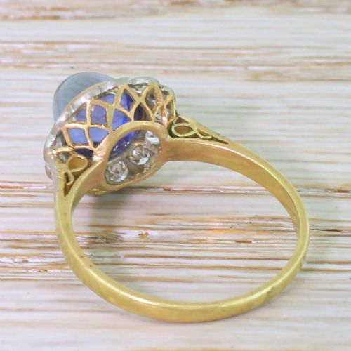 fig 3. Art Deco 3.87 Carat Natural Cabochon Sapphire & Diamond Cluster Ring, circa 1930