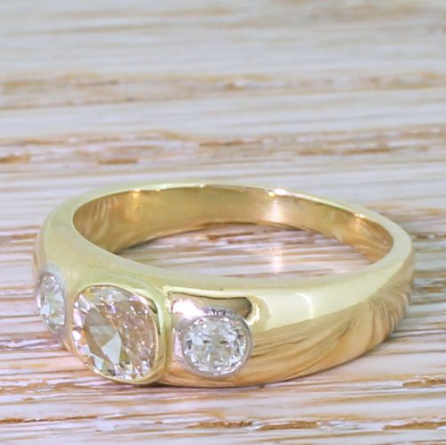 Mid Century 0.97 Carat Brown & White Diamond Trilogy Ring, 1950
