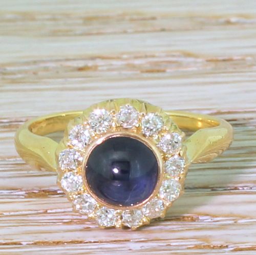 fig 1. Art Deco 1.71 Carat Natural Cabochon Sapphire & Old Cut Diamond Ring, circa 1935