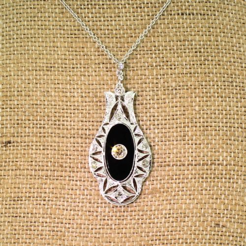fig 1. Mid Century Old Cut Diamond & Onyx Pendant, 1950