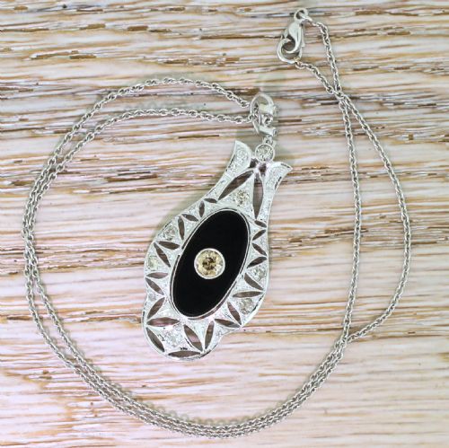 fig 2. Mid Century Old Cut Diamond & Onyx Pendant, 1950