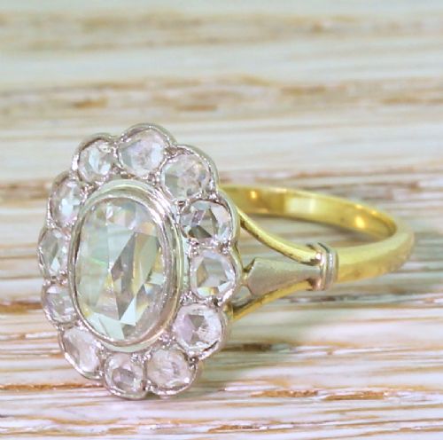 Art Deco 1.06 Carat Rose Cut Diamond Cluster Ring, French, Circa 1925
