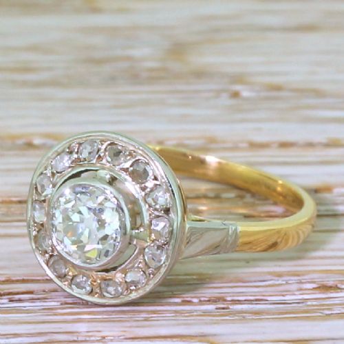 Art Deco 0.68 Carat Old Cut & Rose Cut Diamond Cluster Ring, Circa 1920
