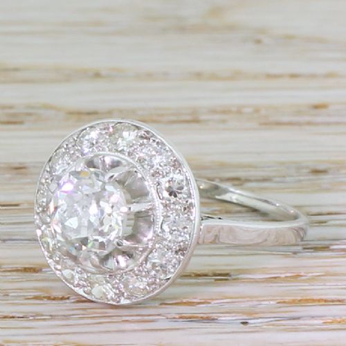Art Deco 2.34 Carat Old Cut Diamond Cluster Ring, French, Circa 1920
