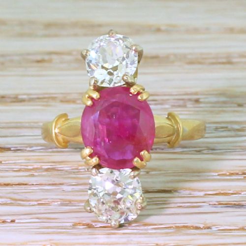 fig 1. Edwardian 1.95 Carat Natural Ruby & 1.60 Carat Old Cut Diamond Trilogy Ring, circa 1910