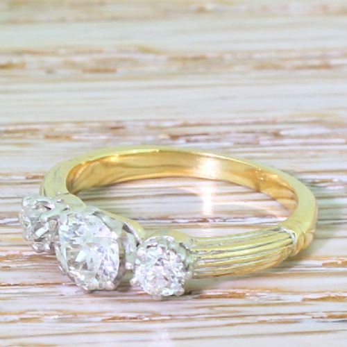 Art Deco 0.94 Carat Old Cut Diamond Trilogy Ring, Circa 1925

