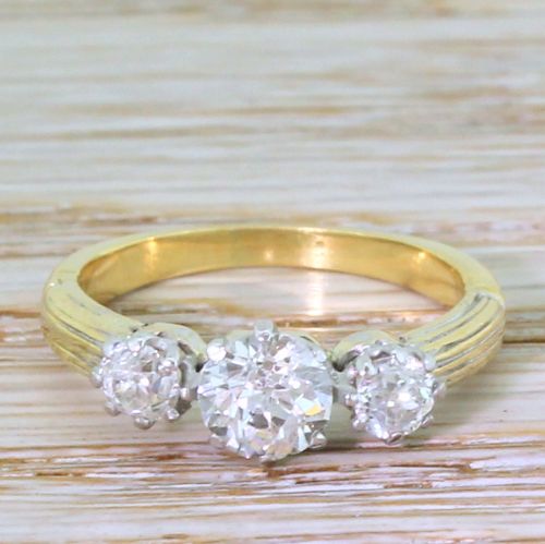 fig 1. Art Deco 0.94 Carat Old Cut Diamond Trilogy Ring, circa 1925