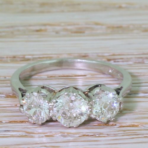 fig 1. Art Deco 1.46 Carat Old Cut Diamond Trilogy Ring, circa 1930