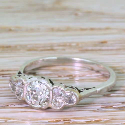 Retro 0.89 Carat Old Cut Diamond Seven-stone Ring, Circa 1945
