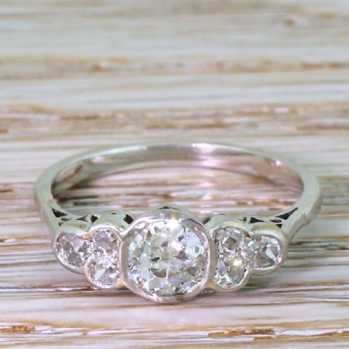 fig 1. Retro 0.89 Carat Old Cut Diamond Seven-Stone Ring, circa 1945