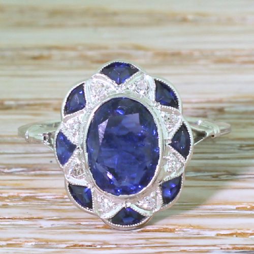 fig 1. Art Deco 1.98 Carat Sapphire & Diamond Cluster Ring, French, circa 1940