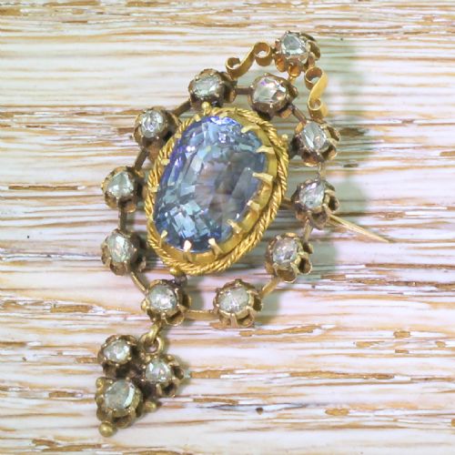 Victorian 10.79 Carat Natural Ceylon Sapphire Brooch / Pendant, Circa 1890
