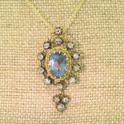 fig 1. Victorian 10.79 Carat Natural Ceylon Sapphire Brooch / Pendant, circa 1890