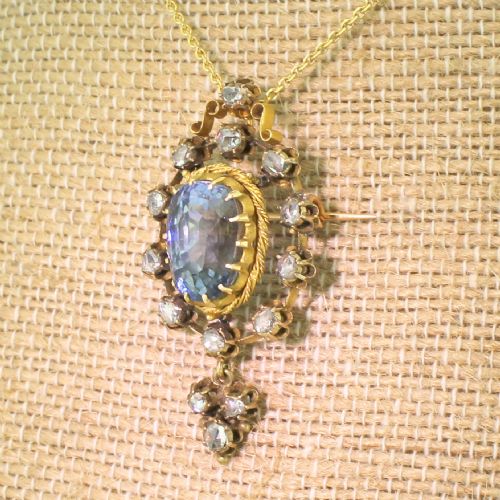 fig 2. Victorian 10.79 Carat Natural Ceylon Sapphire Brooch / Pendant, circa 1890