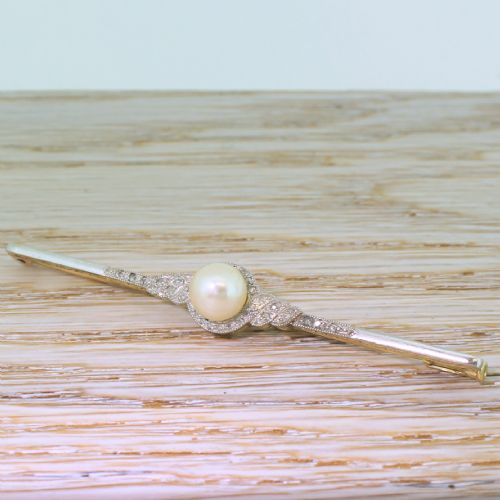Edwardian Pearl & Rose Cut Diamond Pin Brooch, Circa 1910
