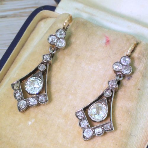 Victorian 2.64 Carat Old Cut Diamond Drop Earrings, Circa 1870
