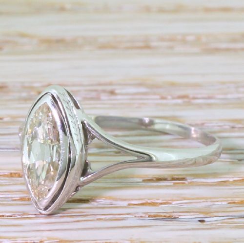 Mid Century 0.94 Carat Marquise Cut Diamond Engagement Ring
