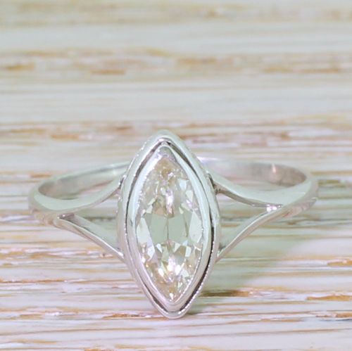 fig 1. Mid Century 0.94 Carat Marquise Cut Diamond Engagement Ring