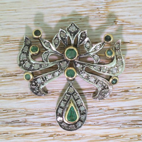 fig 1. Victorian Emerald & Rose Cut Diamond Brooch, circa 1900